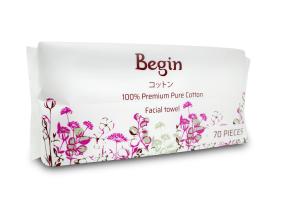 Begin Facial Towel ทิชชู่เช็ดหน้า 100% จำนวน 70 แผ่น พรีเมียม คอตตอน