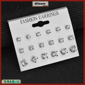 Follow Get New[Bloom Z] Fashion Simple 9 Pairs set Mix Stud Earrings Set Square Geometric Earrings For Women New Rhinestone Crystal Earrings Jewelry