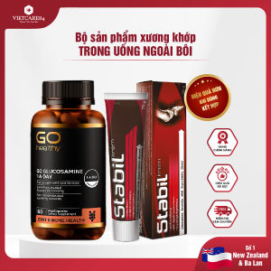 Bộ sản phẩm xương khớp nhập khẩu chính hãng trong uống ngoài bôi gồm: Viên uống GO Glucosamine 1-A-Day 1500mg (60V) và Kem bôi khớp Stabil (75 gr)