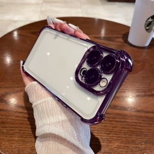 Solid Color Plating Soft TPU Border+Hard Acrylic Four Corner Anti Fall Phone Case For iPhone 17 16 Pro 14 11 12 13 15 Pro Max