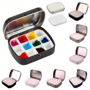 SDFBN 2Pcs 12/24 Grids Watercolor Paint Palette Empty Mini Travel Painting Tray Art Supplies Portable Watercolor Iron Box Student