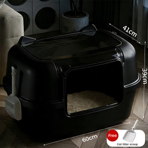 Cat Litter Box Large With Scooper Fully Enclosed Cat Toilet Anti Spill Cat Poop Box