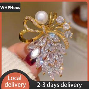 [COD] WHPHous Ship within 24 hours Fashion Rhinestone Crystal Bow Pearl Brooches Women Clothing Coat Jewelry Accessries Gifts
