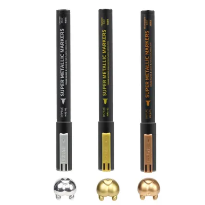 DSPIAE MKS Super Metallic Marker Pens 2.0mm 0.5mm Dual Tips 3 Colors for Gunam Gunpla Model Paint Tool Craft DIY Hobby Tool Chrome silver Titanium gold Champagne gold
