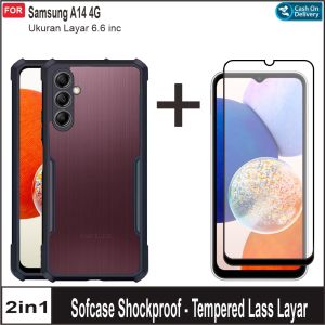 Paket 2in1 Case Samsung A14 4G Hard Case Shockproof Transparan Free Tempered Glass Layar