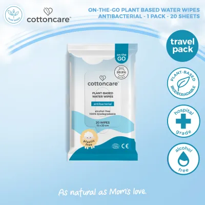 Cottoncare™ Antibacterial Plant-Based Disinfecting Water Wipes Travel Pack Baby Infant Biodegradable