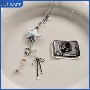 【E-WOITD】 โทรศัพท์มือถือสายคล้องคอ Keyfob โทรศัพท์ Y2K สไตล์โลหะเงินดาวโบว์จี้เสน่ห์โทรศัพท์มือถือพร้อมจี้สาวเย็นหวาน