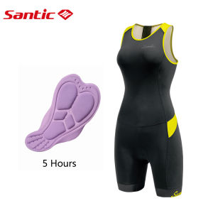 Santic Women Triathlon Suit One-Piece Sleeveless Cycling Shorts Cycling Jersey 4D Padding Quick-dry Running Swimming Suit K9LG083