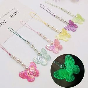 LENMAX. Anti-Lost Ornament Phone Chain Short Rope Phone Lanyard Hanging Rope Luminous Butterfly Pendant Hand Strap Mobile Phone Straps Wrist Hand Lanyard
