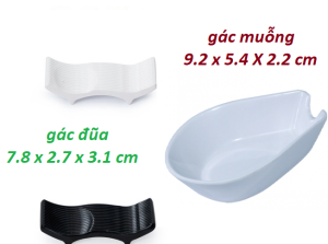 Gác Đũa Nhựa Melamine màu Đen/Trắng GĐ 04: 7.8 x 2.7 x 3.1 cm gác muỗng GĐ 06:  9.2 x 5.4 X 2.2 cm