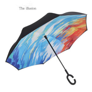 C Shape Handle Reverse Folding Inverted Umbrella Double Layer Windproof Big Size Standing Umbrella