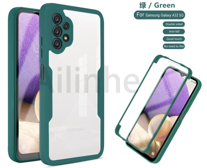 For Samsung Galaxy A12 M12 A13 A22 A32 M32 A52 A52S 4G 5G Case Clear Built  in PET Screen Protector 360 Full Body Protection Cover Casing Transparent 