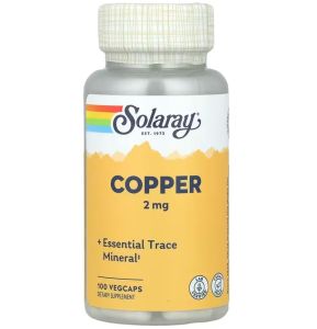 Solaray Copper 2mg 100 VegCaps Essential Trace Mineral Amino Chelated Cardiovascular Health Immunity
