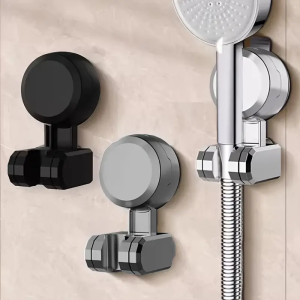 HW097- Adjustable Suction Cup Shower Holder No Drill Wall Mounted Showerhead Stand with Rotating Base Plastic Bathroom Organizer for Handheld