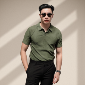 Polo Shirt Knit Pria Stretch Casual Lengan Pendek Korean Kaos Kerah Cowok Keren