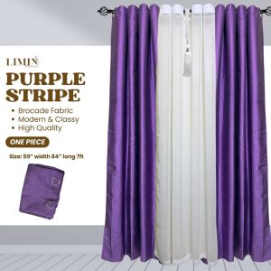 LIMIN Purple Stripe Design Brocade Curtain for Window 8 Ring | 7ft/ 3 in 1 | Living Bedroom Kurtina