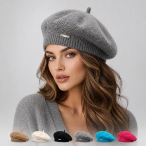 DOOUR Màu đơn sắc Mũ đan móc Nhãn  loại Chống cảm lạnh Mũ len Thanh lịch Len ấm Mũ Beret Phụ nữ Cô gái
