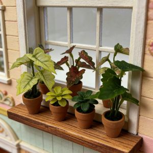 YUDESHUI Nhựa Cây cảnh thu nhỏ cho nhà búp bê Mini 5 Kiểu Dáng Câi môn xanh rực rỡ sắc màu  1:12 Phụ kiện mô hình nhà búp bê ngoài trời Đồ trang trí nhà búp bê thu nhỏ