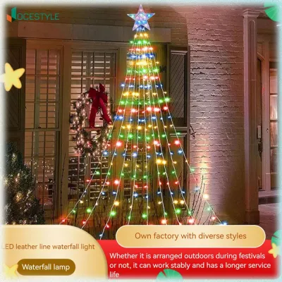 JOCESTYLE Festive LED Waterfall Tree Lights with Star Topper for Seasonal Decor Bright Multi-Color String Lights for Holidays