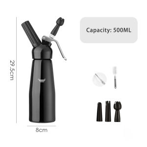 วิปปิ้งที่จ่ายครีมแบบมืออาชีพวิปปิ้ง-วิปปิ้ง-วิปปิ้งกระปุกครีมเครื่องทำครีมทำจากอะลูมิเนียมทนทานสูงหัวฉีดสำหรับตกแต่งทำจากสเตนเลส3ชิ้นและแปรง1ชิ้น