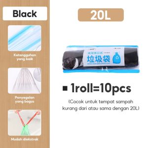 Plastik Sampah Besar Tali Kantong Plastik Sampah Kantong Sampah Roll Hitam Trash Bag 15L/16L/20L Tempat Sampah