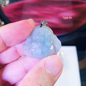 Premium Grade Natural Jadeite A-Grade Laughing Buddha S925 Silver Clip Pendant
