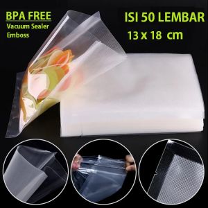 HANGERINDO Plastik Vacuum Sealer Emboss Isi 50 Lembar 13x18 untuk Bungkus Makanan Beku Frozen Food