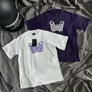 Japanese Style Trendy Dropshipping NEEDLESxKAE Tanaka Butterfly Print Long Staple Cotton Short Sleeve T Loose Fit Shirt