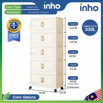 INHO L50-80cm (1-6 Layers) 2 Doors Multipurpose Foldable Stackable Storage Cabinet Box With Rollers