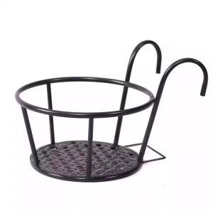 ZH356 Balcony Railing Hollow Drain Potted Plant Flower Pot Hanging Basket Iron Potted Plant Basket Home Decor