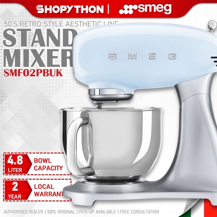 SMEG Stand Mixer SMF02PBUK - Pastel Blue (4.8L/800w) Direct Drive Motor Aluminum Elegant Stylish Quality Design Fancy