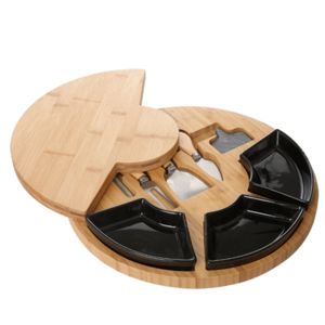 BAMBOO CHEESE BOARD SET SERVING TRAY AND CHEESE SERVING PLATTER ROUND CHEESE BOARD AND KNIFE SET FOR CRACKER AND BRIE LARGE CHARCUTERIE BOARD SET AND CHEESE TRAY FOR HOUSEWARMING GIFT
