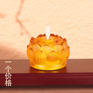SXH  In Stock Charging led Glass Lotus Electronic Charging Buddha Worshiping Lamp Household Guanyin Changming Simulation Candle Lotus Lamp God of Wealth