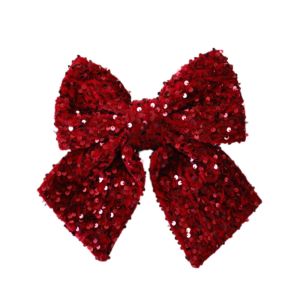 YERZ Sparkling Christmas Bow Pendant with Ribbon Flocked Wreath Decorative Bow Themed Party Favor DIY Christmas Tree Bowknot Door