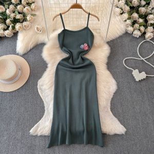 D11850 Flower 3D Bodycon Knit Tank Dress