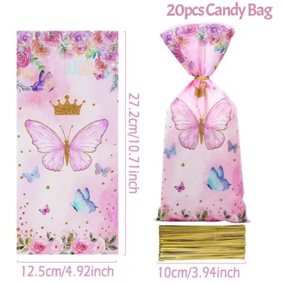 20pcs Pink Butterfly Gift Bags Candy Loot Bag For Kids Girl Birthday Party Decorations