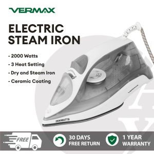 Vermax 2 in 1 Dry Iron Steam 2000W Fast Heat 3-Temp & Ceramic Smooth Soleplate Filling Cup Included