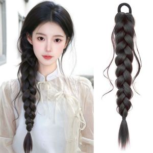 NOVELLEO Twist Braids Fishtail Braid Ponytail Wig Handmade Synthetic Messy Curly Hair Piece Fashion Hair Band Braiding Hair Extensions Women/Girls