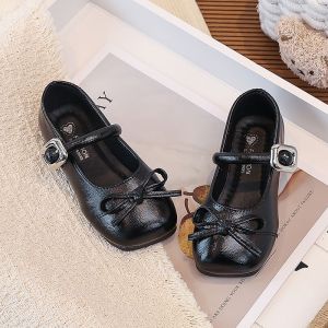Little kids Girls Bow Mary Jane Princess Shoes Soft-soled Lightweight Comfortable Fashion Non-slip Black Round-toe Platform Leather Shoes for School Ballet Flats Shoes