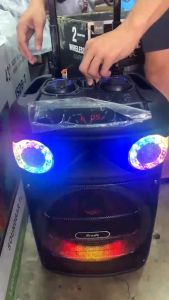 BTS-1927 12 Inches Trolley Portable Speaker with 2 Microphone charging party karaoke speaker bluetooth with mic BTS KTS