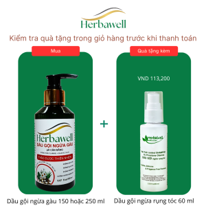 Dầu gội ngừa gàu Herbawell pH cân bằng tặng kèm với Dầu gội ngừa rụng tóc Herbawell 60ml - Không Sulfate Không Silicones Không hương nhân tạo