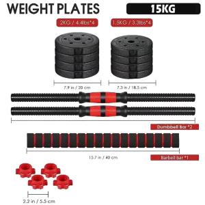 【SG Dliver】3 in 1 Dumbbell Set Adjustable Exercise Weight Plates Dumbbell Barbell Convertible Gym Set15-20kg Dumbbell Set Fitness Equipment