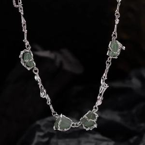 Bamboo Knot Necklace Green Aventurine S925 Sterling Silver Chinese Style Elegant Jewelry