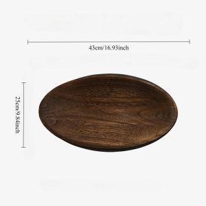 FFBH Retro Oval Wooden Fruit Plate Candle Tray Black Solid Wood Fruit Plate Homestay Home Decoration K7M2P