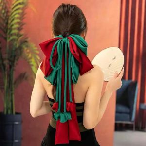 NOVELLEO Sweet Oversized Bow Hair Clip Contrast Color Alloy Satin Ribbon Headdress Elegant Versatile Christmas Hair Accessory Women