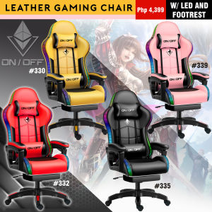 On/Off LED Lights Gaming Chair Nylon Base w/ Footrest Computer Chair Home Office Chair Student Office Chair Study Chair Swivel Chair Wide backrest office chair Heavy Duty Chair Ergonomic Gaming chair Adjustable