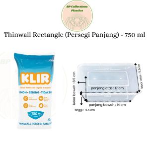 1 DUS THINWALL BOX 500ML 650ML 750ML 1000ML RECTANGLE PERSEGI PANJANG PLASTIK TEMPAT MAKANAN BENTO GROSIR