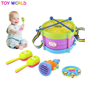 5Pcs Baby Rattle Toys Drum Sand Trumpet Horn Ring Bell Baby Toy Music Percussion Instrument Band Kit Early Learning Educational Toy Baby Toys for Boys 0 To 12 Months