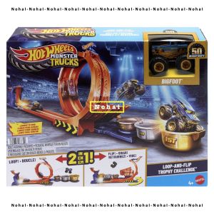 Hot Wheels HotWheels Monster Trucks Loop and Flip Trophy Challenge Playset 50th Anniversary Bigfoot