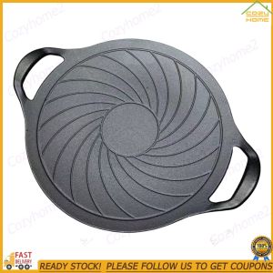 [CY] 15 Inch Iron Grill Skillet Nonstick Griddle Compatible for Gas Stove BBQ Griddle for Indoor Or Outdoor Grilling
